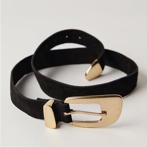 Free People suede belt black suede statement buckle brand new NWT size M/L